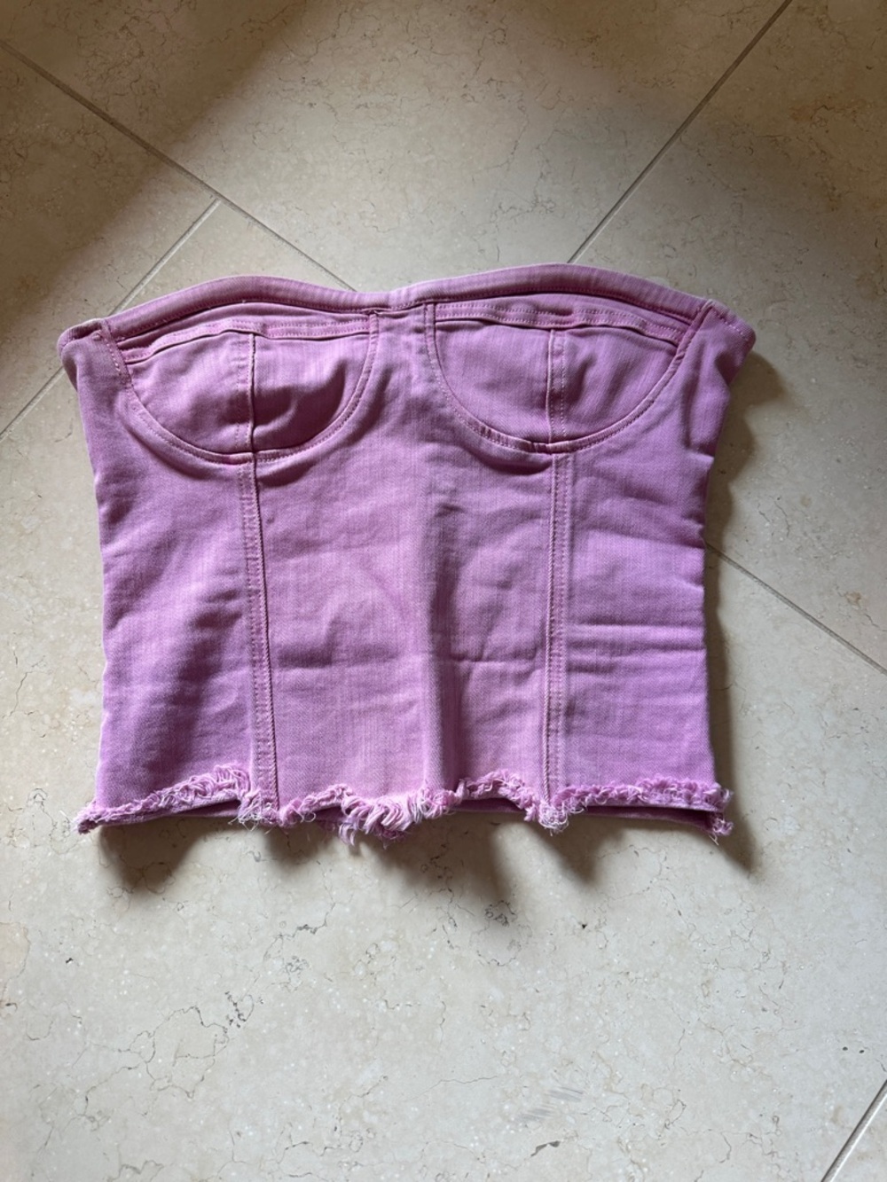 superdown Pink Denim Corset Tube Top